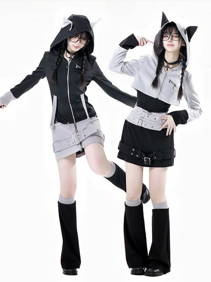 Colorblock Design 45CM Gray Knitted Leg Warmers and Black