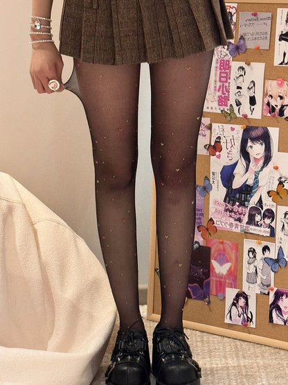 Polka-dot Heart Tights Black Details Y2K Pattern