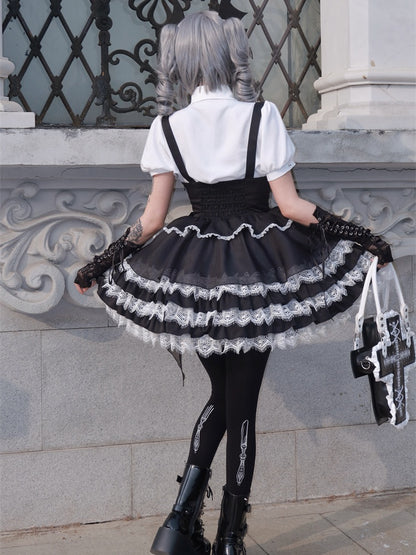 Tiered Devil Overalls Wing Skirt Black Buckle Straps Gothic Lolita Dress Accent