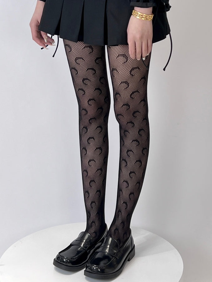 White/Black Bittersweet Moon Pattern Tights