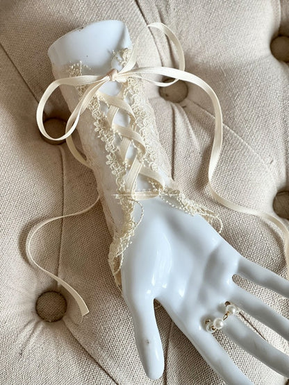 with Flower Black/Apricot/White Lace Wrist Gothic Bead Cuffs and