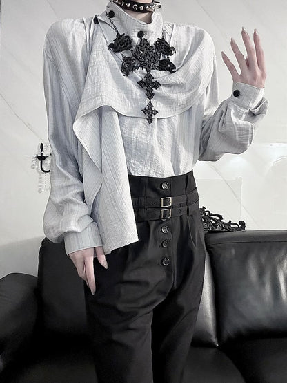 Ouji Spring Buckle for High-Waisted Lolita Summer - with Vertical Waistband Black Pants Flare Buttoned