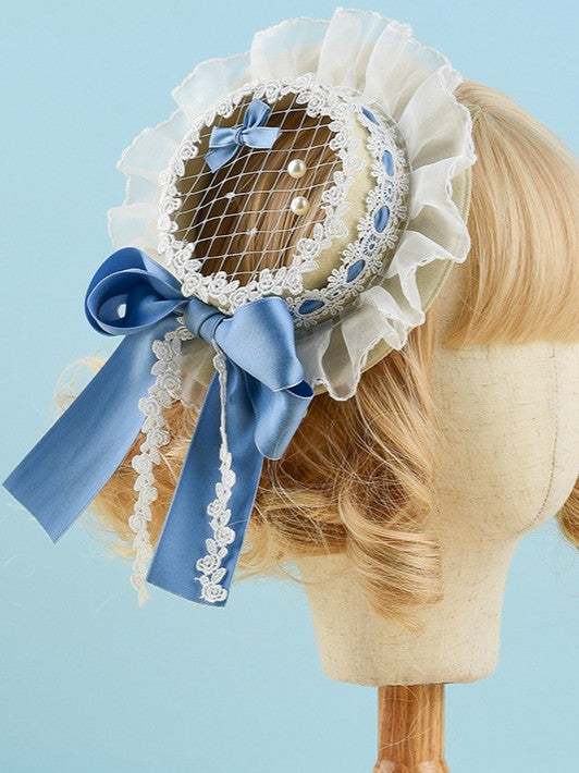 White Bow Clips Mini Lolita Blue Pearl Hat With