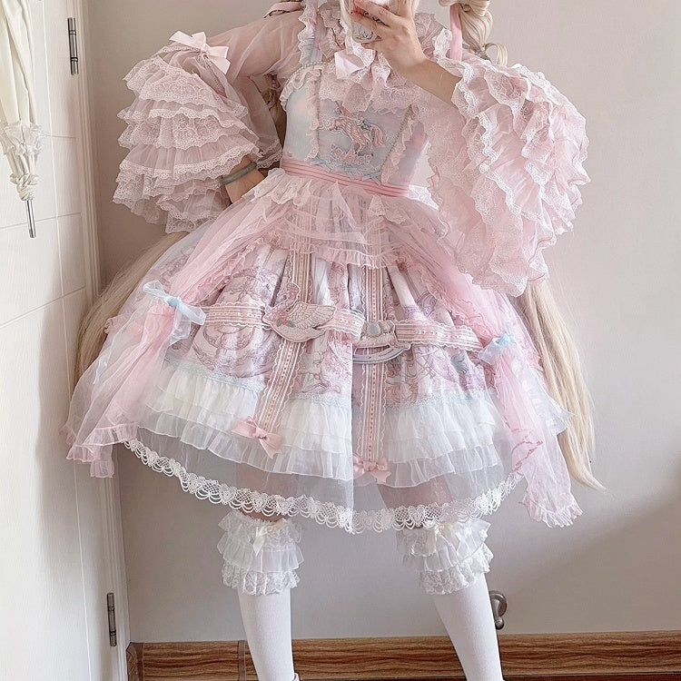 ピンクのロングレイヤードベルスリーブシフォンブラウス