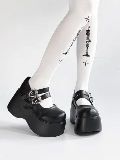 Platform Coffin PU with Shoes Clasp Matte Ornate in Black