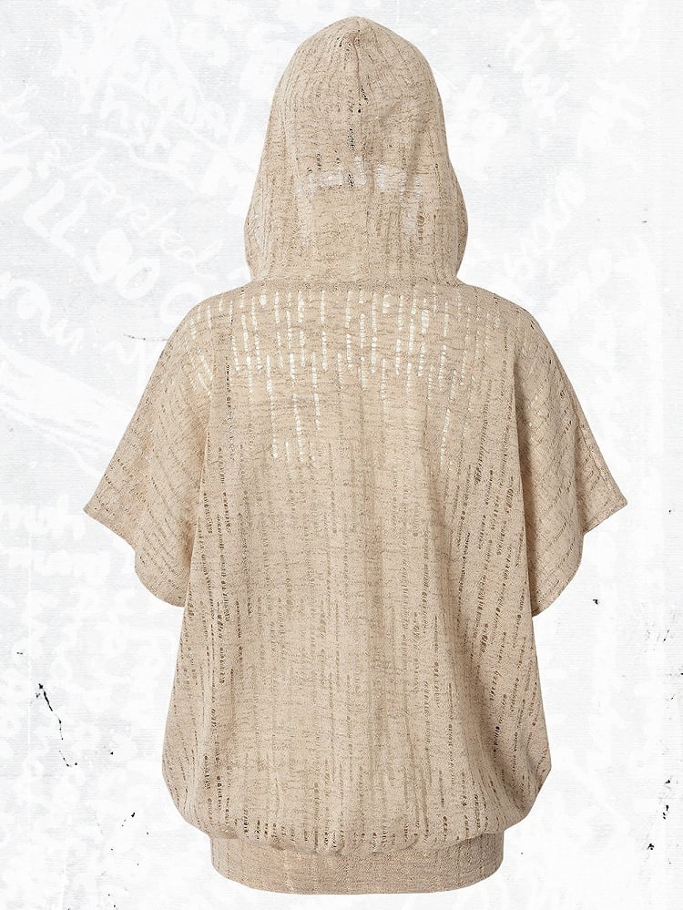 Dusty Pink Distressed Hooded Batwing Knit Top - NO ROMANCE
