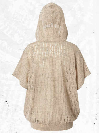 Dusty Pink Distressed Hooded Batwing Knit Top - NO ROMANCE