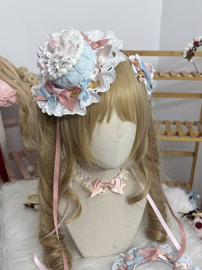 Dekorationen geformte Schleife und süße gelb/pink/blau mit Kuchen Hut Mini Spitze Lolita