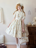 Sweet Print Beige Version Sleeves Bear Short Lolita Dress