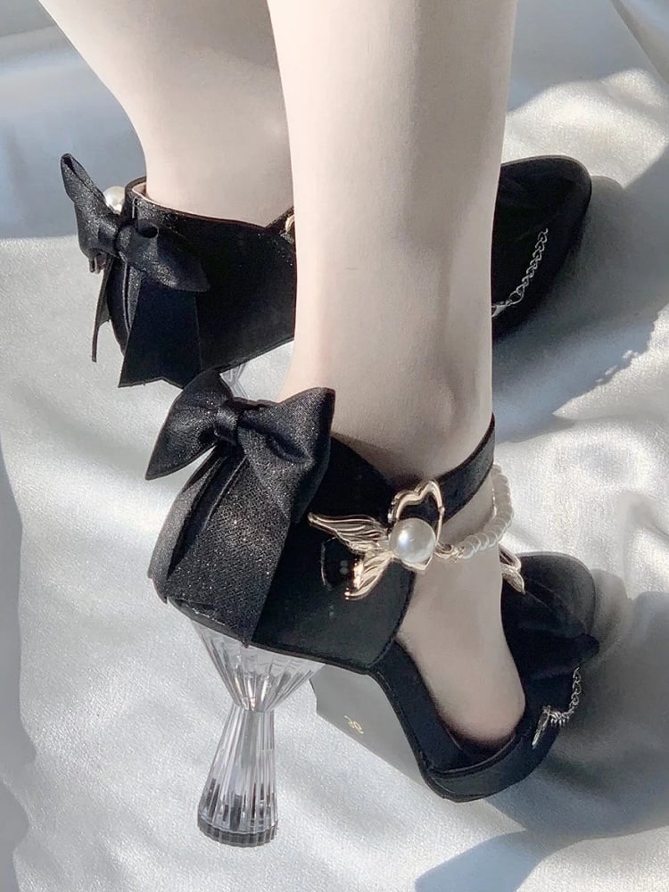 High-heel Shoes Detachable with Inspired Black Beaded Chain Mermaid