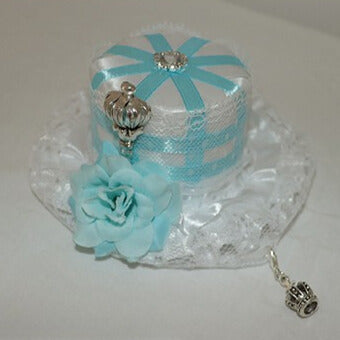 帽子のトリム、クラウンデザイン、レース、ブルー/ピンクの花柄、ミニ装飾