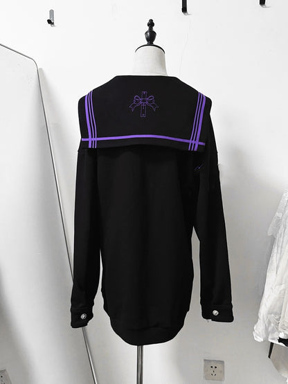 Purple Nautical in Collar Sailor - Jacket Style Black