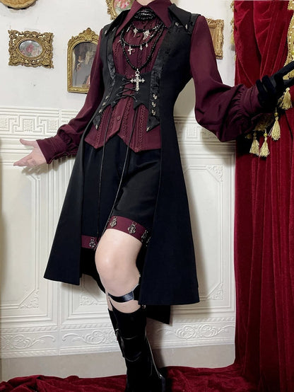Straight-leg Shorts Black Lolita Ouji Cuffs Red