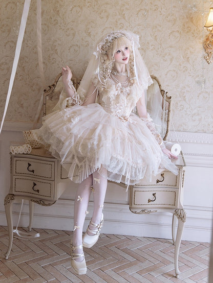 Champagne Illusion Neckline Princess Lolita JSK Dress Set - Sweetheart Macaron Lolita