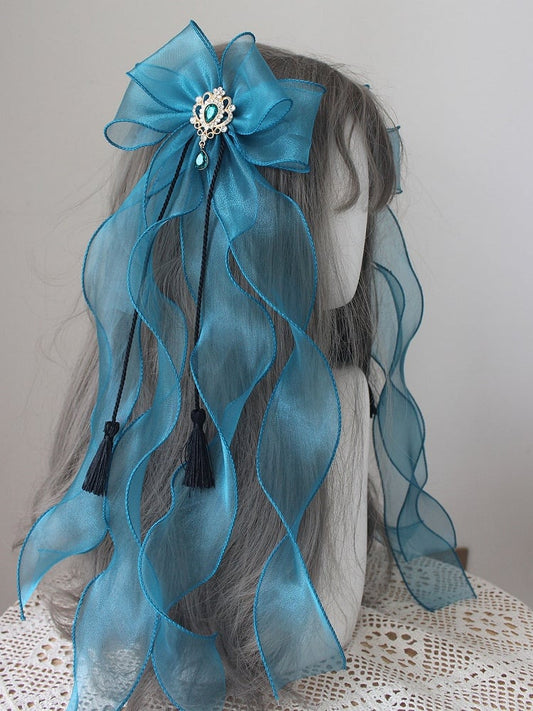 Hairclips Decorated Peacock Rhinestone Blue Big Bow