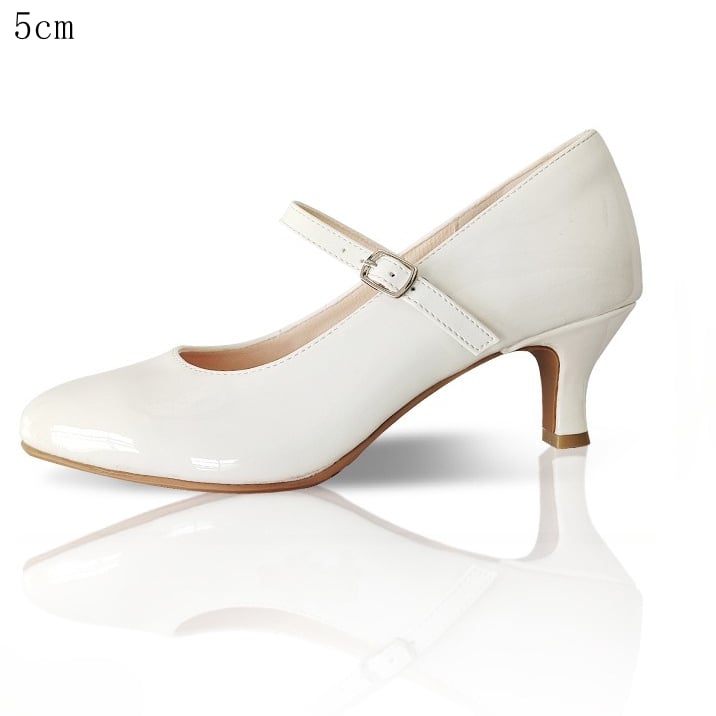 5cm Design Pointed Mid-heel Classic Mary Buckle Toe with Janes Apricot - Strap