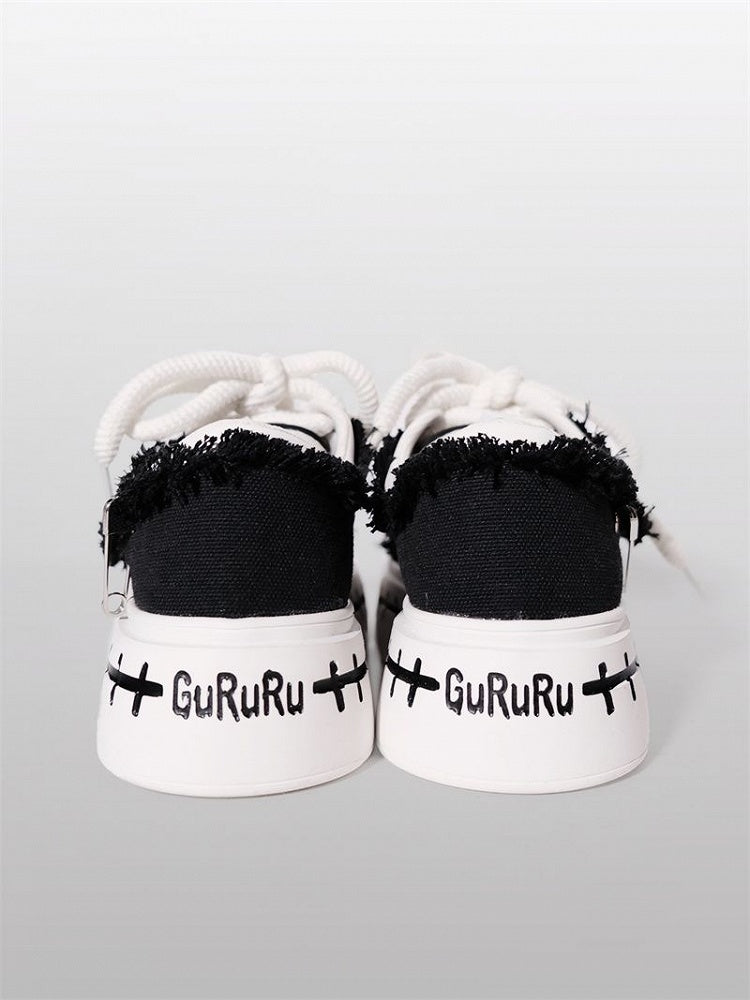 Sneakers Cute Black Ghost Platform Canvas and White