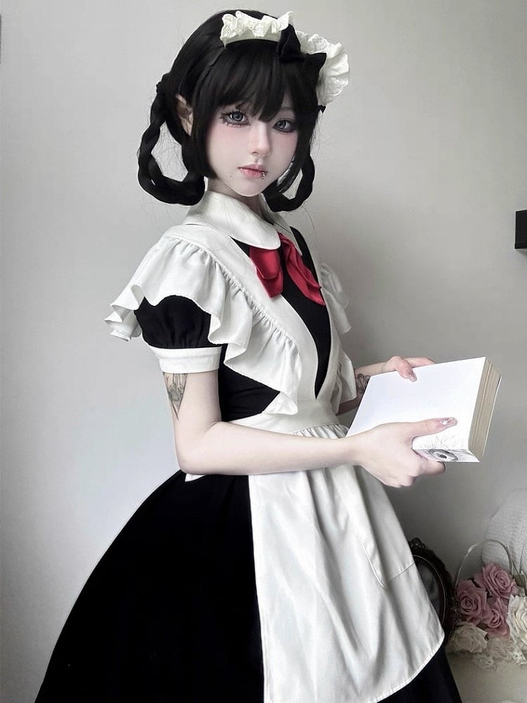 Maid White Lolita Apron Ruffled with Trim