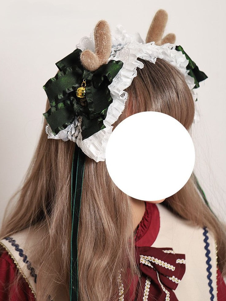 Christmas Lolita Sweet White Dark Green Hairclip/Hairband Elk