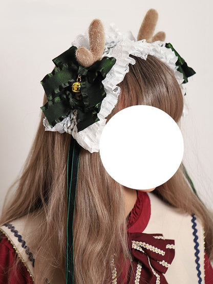 Christmas Lolita Sweet White Dark Green Hairclip/Hairband Elk