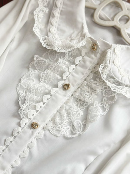 レースベルシャツ ロングティアード ピーターパンスリーブ ホワイトカラー