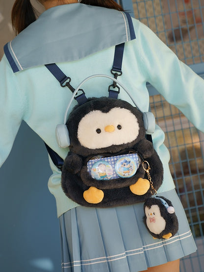 ダークグレーのかわいいペンギン型ぬいぐるみコインケースキーチェーン