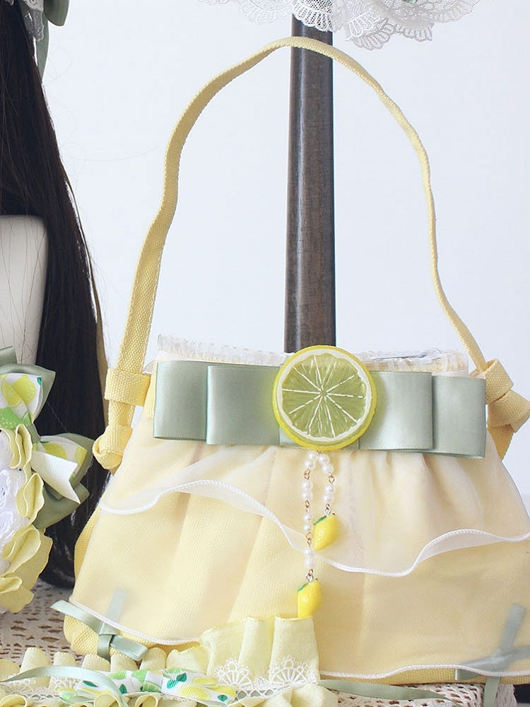 Green Lemon Lace Bowknot Hand with Bag Detail Decorated Yellow