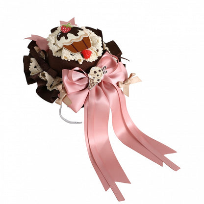 Coffee & Pink Lolita Mini Hat - Dessert-Themed Ruffled Design