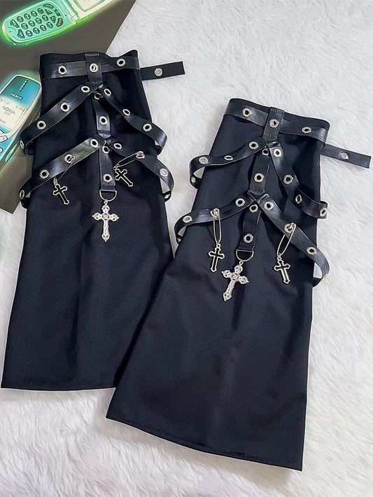 Charms Buckle Metal And Leg Y2K Straps With Punk Black Cross Sleeves
