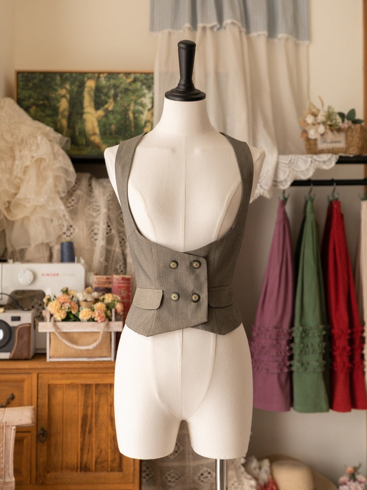 Gray Double-Breasted Underbust Waistcoat