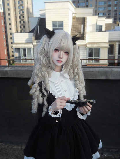 White 35cm Full Bang Wig & 50cm Double Wavy Ponytails Claw Clip - Alice Garden