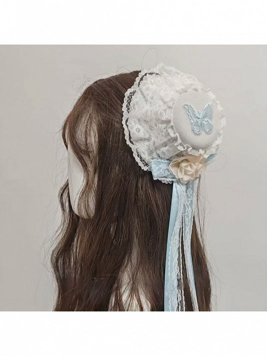 5-Color Lolita Bow Lace Mini Hat with Clips - Ye Cheng Hair Accessory