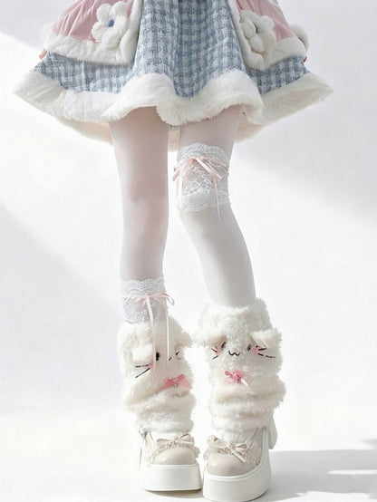 Lace Thigh-High White Bow Stockings -