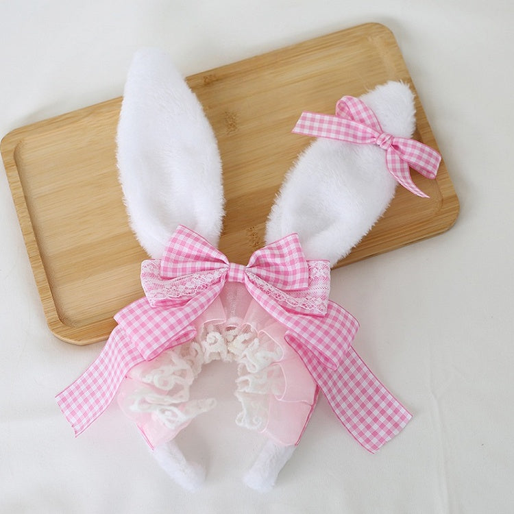Ear Bunny Gingham Cute 4 Bowknot KC with Detachable Lolita Bowknots Colors Small