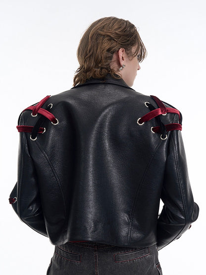 Velvet Jacket Black Cropped Shoulder with Crisscross Pads Straps Men's