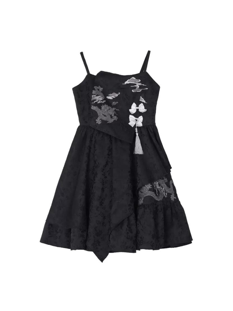 カーディガンドラゴンシックチャイナドレス+ショートモードスリーブパフ