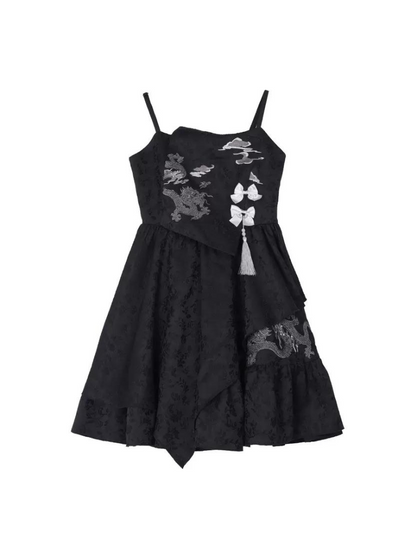 カーディガンドラゴンシックチャイナドレス+ショートモードスリーブパフ