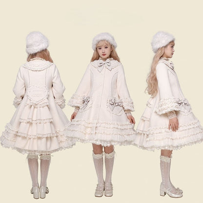 Ruffled Accents Lace Bow Details Sweet and Winter Lolita Coat Beige with