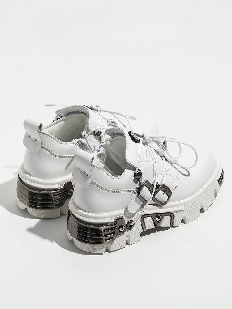 System - Shoes Platform White with Lace-Up Punk Triple Fastening