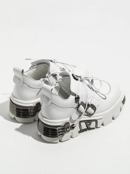 System - Shoes Platform White with Lace-Up Punk Triple Fastening