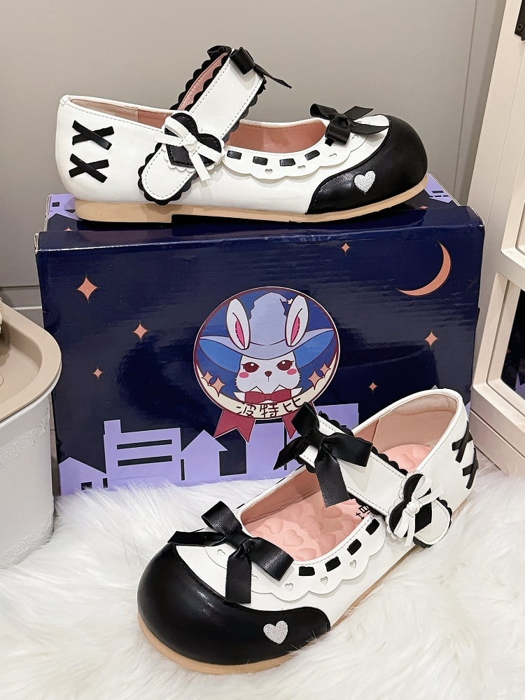 Lolita Janes Scalloped Hem Leather - with Flat Sweet PU Mary Black