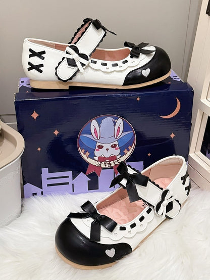 Sweet PU Hem Janes Leather Scalloped Flat with - Lolita Mary Black