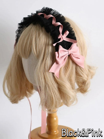 18-Color Ruffled Bow Tulle Hairband Lolita