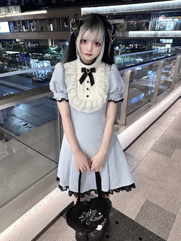 Jirai Kei Haarspangen mit schwarzer Schleife und Kreuzkette