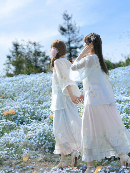 グラデーションカーディガンスカート ファンタジーシフォンフラワー