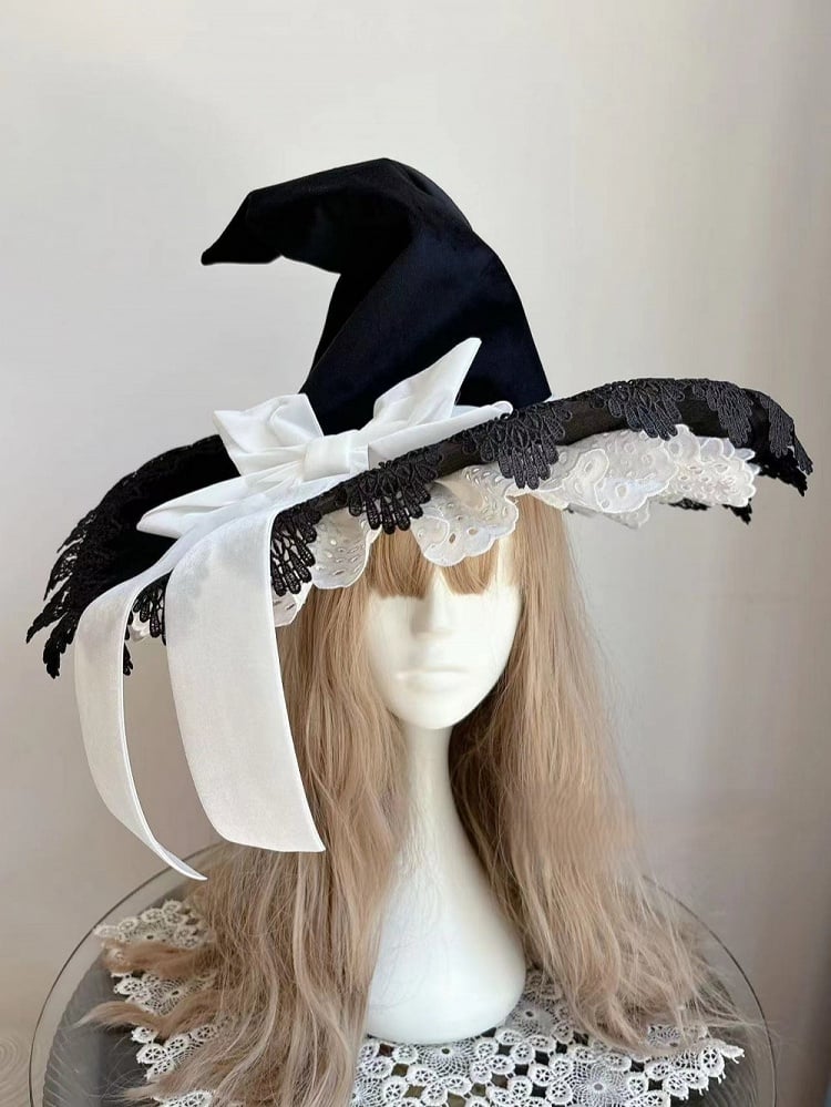 Hat White Color Trim Options with Lace Bowknot – and 3 Black Witch