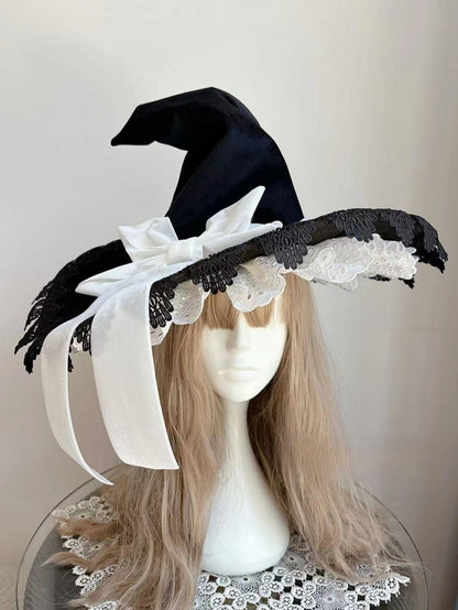 Hat White Color Trim Options with Lace Bowknot – and 3 Black Witch