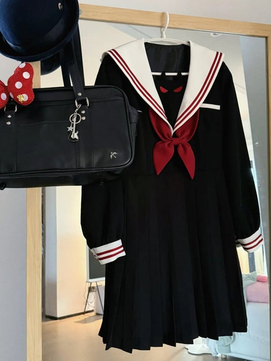 黒小悪魔セーラーカラープリーツスカートJK制服ワンピース