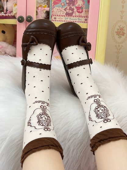 Hem Detachable Janes Details Scalloped with Chocolate Cutout Bows Mary Sweet Brown