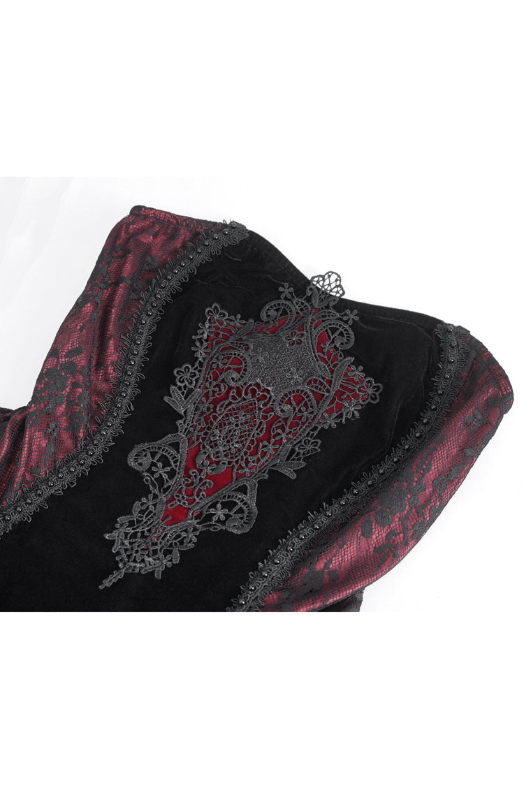 Black and Red High-Waisted Embroidered Women's Gothic Dress